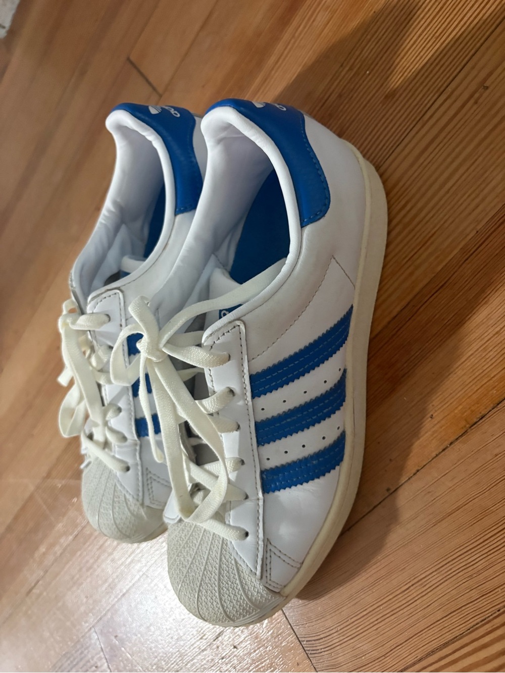 adidas White & Blue Three-Stripe Sneakers